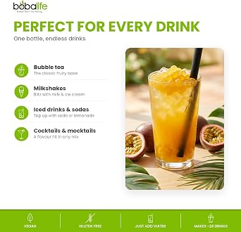 Bobalife Passion Fruit Bubble Tea Syrup 1.2kg – Drink Flavouring Syrup for Bubble Tea, Fruit Tea, Cocktails, Smoothies, Slush & Desserts – Vegan & Gluten Free