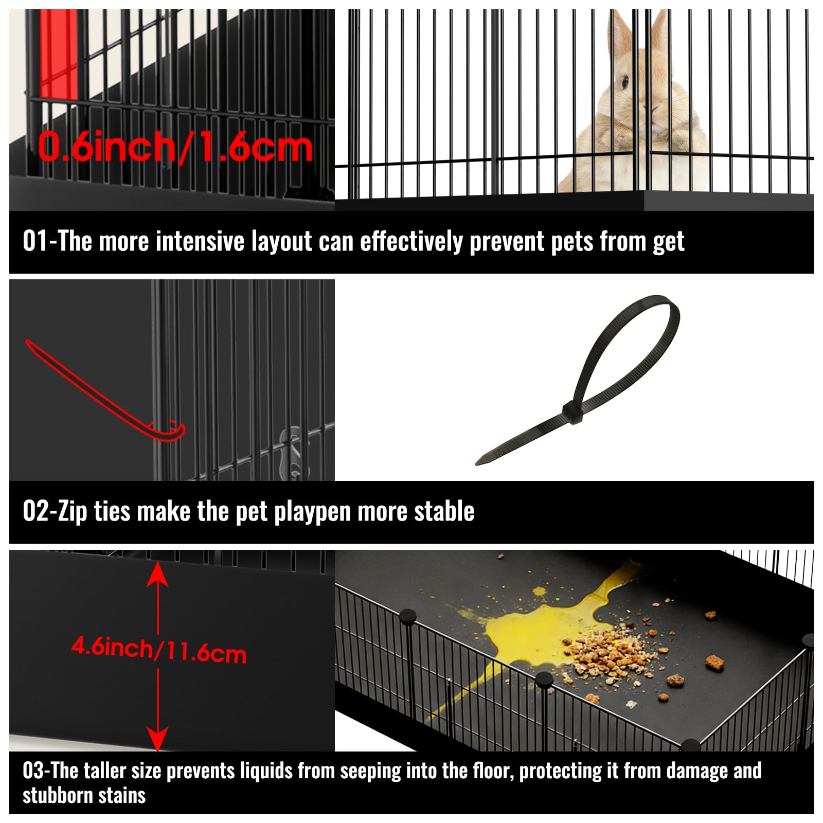 PAWING Kleintier-Laufstall mit 12 Paneelen und wasserdichter Matte, robuster Metalldraht, Hofzaun für Meerschweinchen, Kaninchen, Kätzchen, Welpen, Hamster und Igel – Haustierkäfig für drinnen und