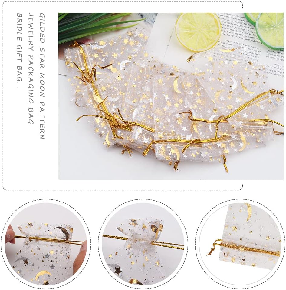SUMAJU 100 Pieces Moon Star Organza Jewelry Candy Bags 2.7x3.5 Inch image 4