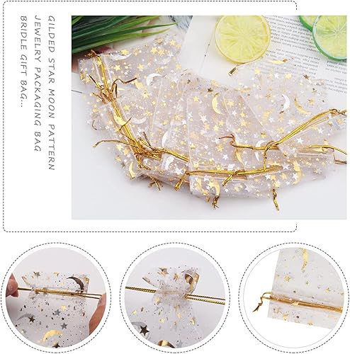 Vista 41 de SUMAJU 100 bolsas de organza de estrella lunar, 2.7 x 3.5 pulgadas, bolsa de organza púrpura transparente, pequeñas bolsas de regalo con cordón