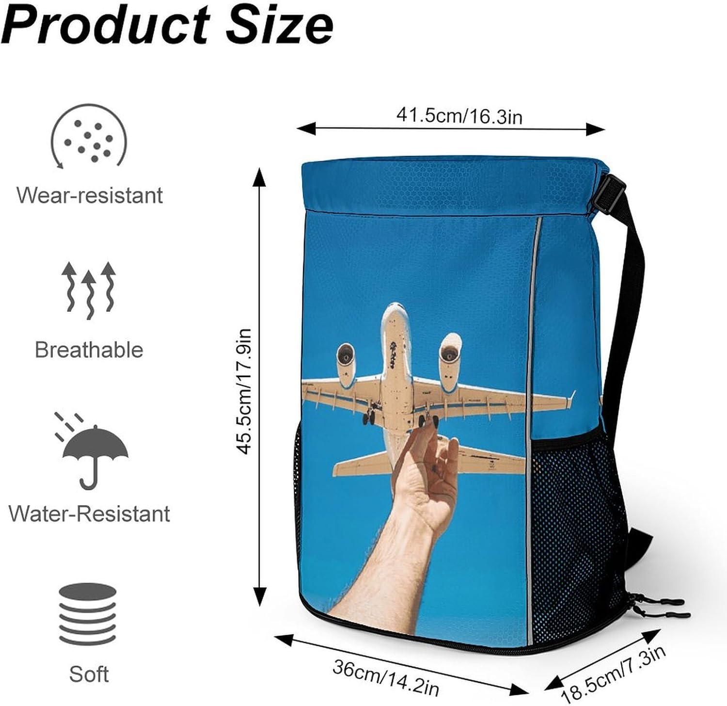 Drawstring Backpack Sports Gym Swim Bag with Shoes Compartment Blue Skies White Airplanes Stuff Sack