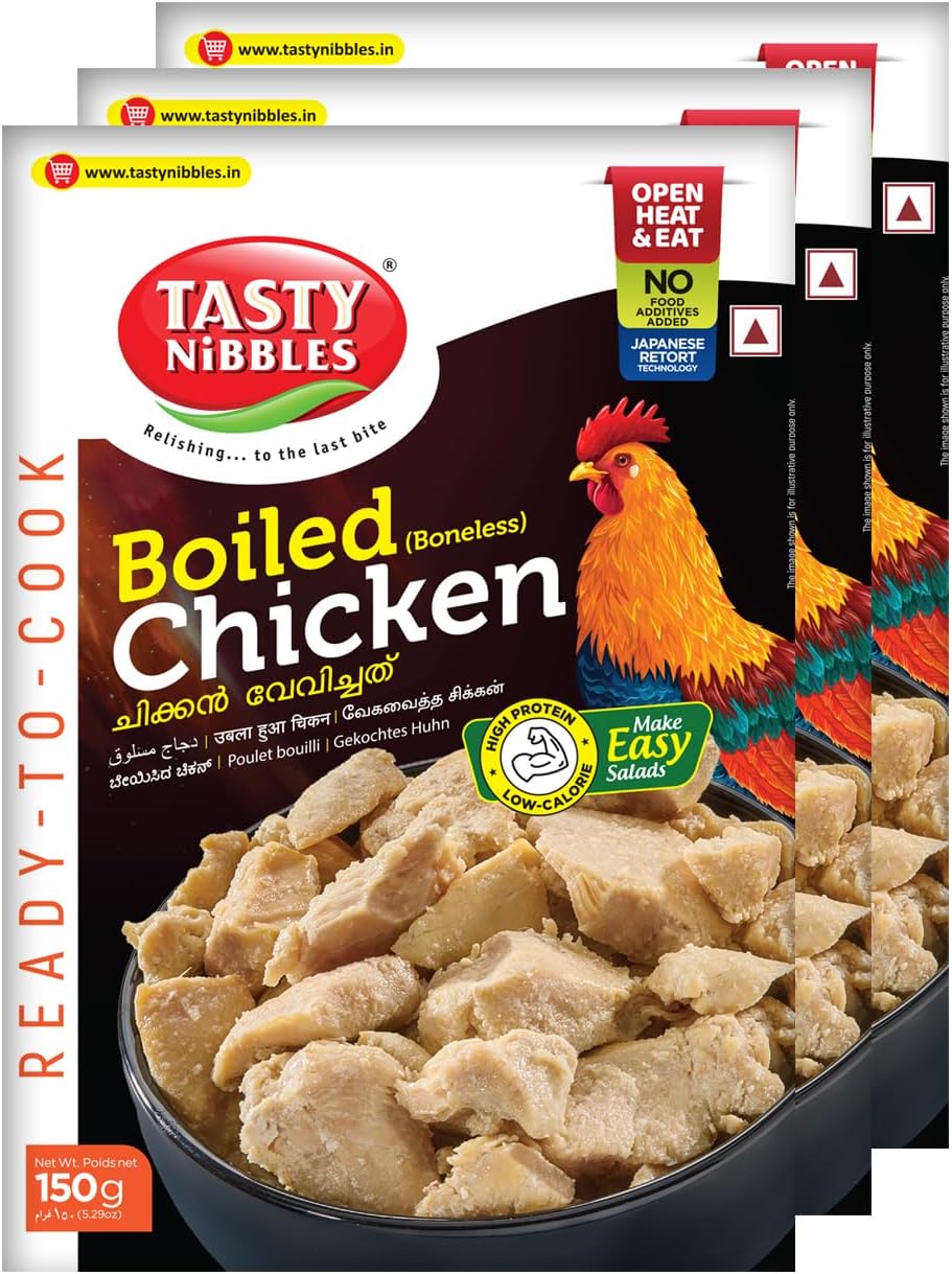 Tasty Nibbles Boiled Chicken 150g [Pack of 3]| Open Heat & Eat | Non-Vegetarian | No Added Preservatives | Japanese Retort Technology
