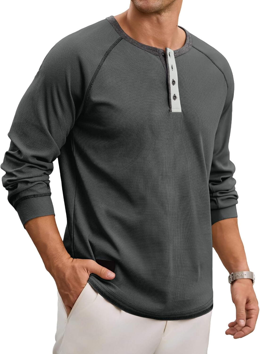 Men's Henley Shirt Long Sleeve Soft Stretch Button T-Shirt Casual Stylish Henley Pullover Shirts