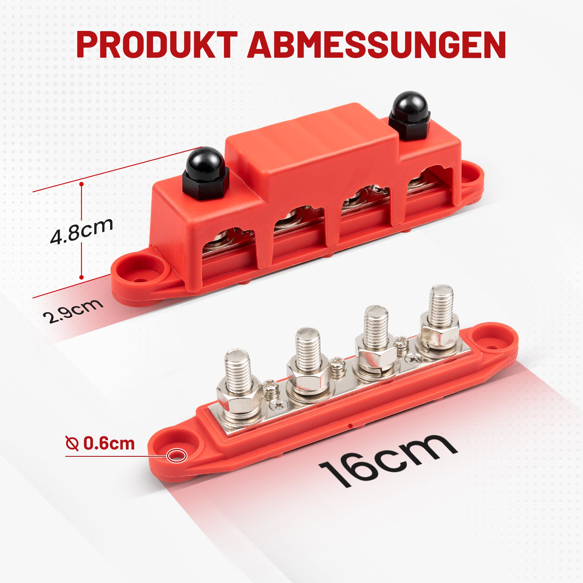 RED WOLF 150A Sammelschienen Verteilerblock 12V-48V DC, Verteilerschiene mit 4x M8 & 3x M4 Klemmenbolzen für Auto Marine RV Wohnmobil Lkw Elektrik System Positive Masse Stromverteilungsblock Busbar