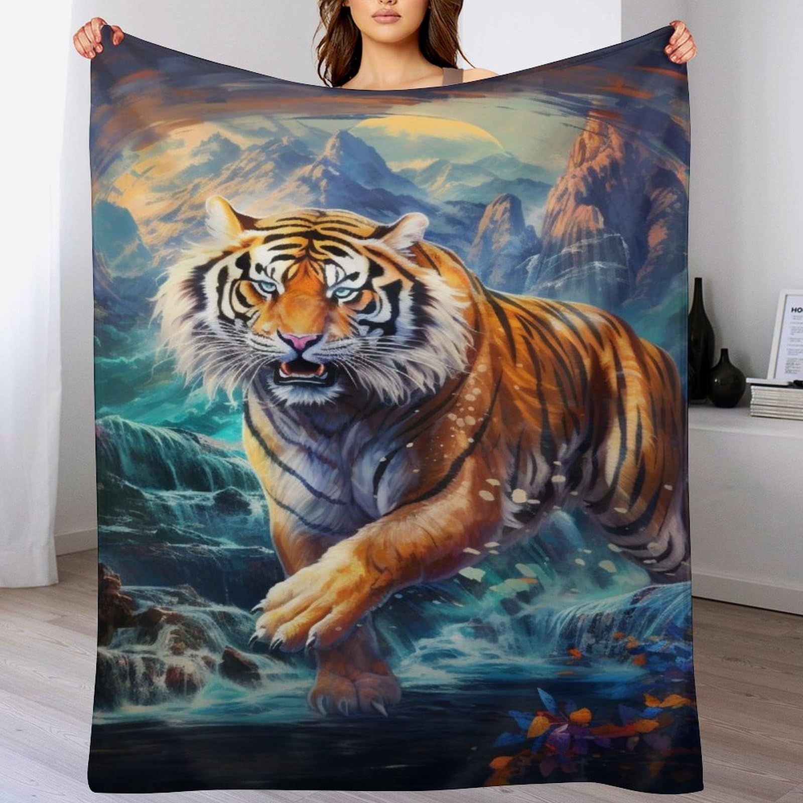 Couverture tigre en flanelle 130x150cm plaid doux pour lit et canapé