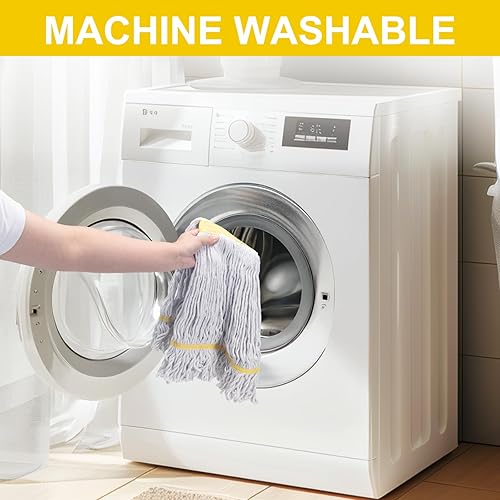 Miniatura 6 de KeFanta Paquete de 2 trapeadores industriales comerciales resistentes, mango largo de 60 pulgadas con cuerda de extremo de bucle, cabezal de