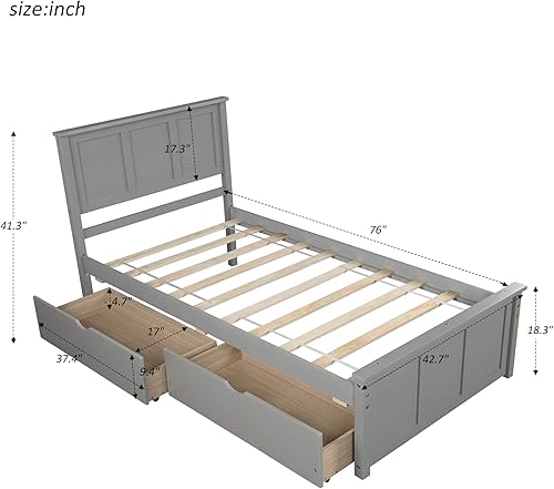 Miniatura 28 de Harper & Bright Designs Cama de almacenamiento individual, cama de plataforma de tamaño individual con 2 cajones, cama individual de madera con