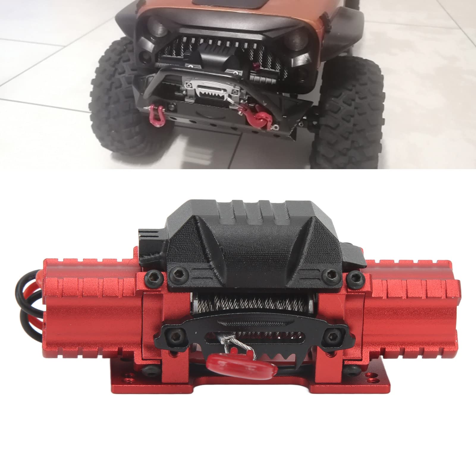 Acouto Cabrestante de Automóvil RC de Doble Motor Profesional, Cabrestante de Alta Simulación con Cuerda de Alambre de 1 M, Adecuado para Autos HSP, RC, Potencia Máxima de 10 Kg (rojo)
