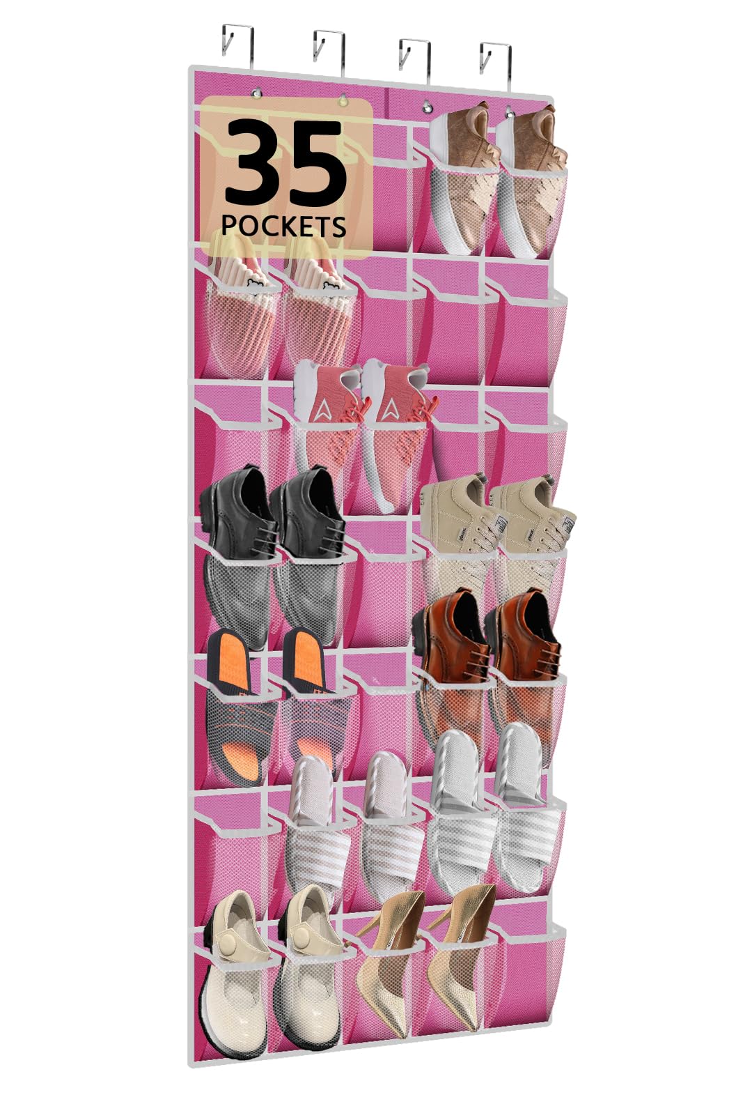 PAULONE 35 Pocket Over the Door Shoe Organizer,Reusable Breathable Large Mesh Bag Men's & Women's Sneaker Organizer,Shoe Organizer for Kids,Hanging