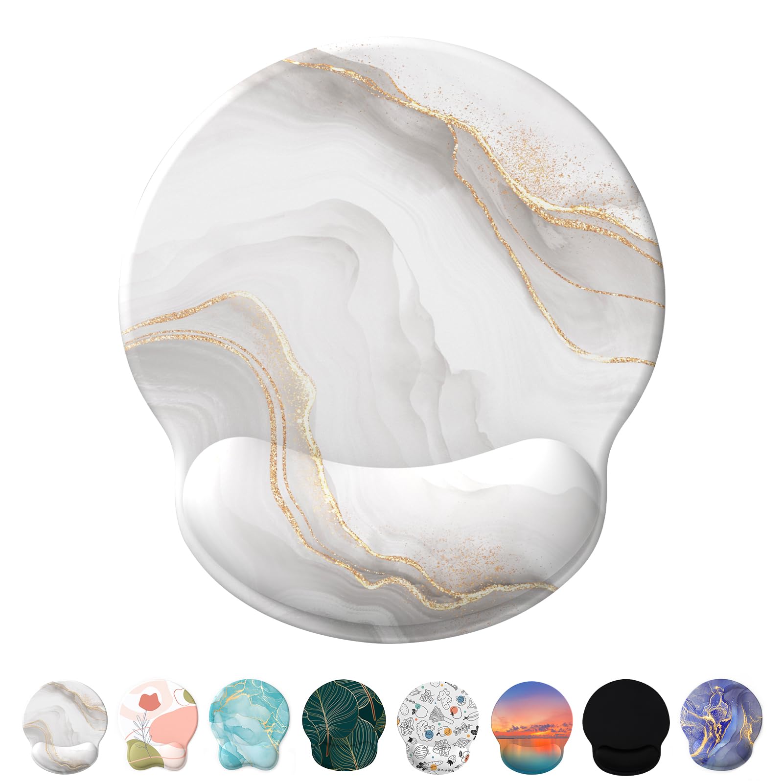 Mouse Mat Wrist Support, Ergonomic Gel Mouse Pad, Mouse Wrist Rest with Non-slip Base for Home Office Computer, Laptop (White Marble)