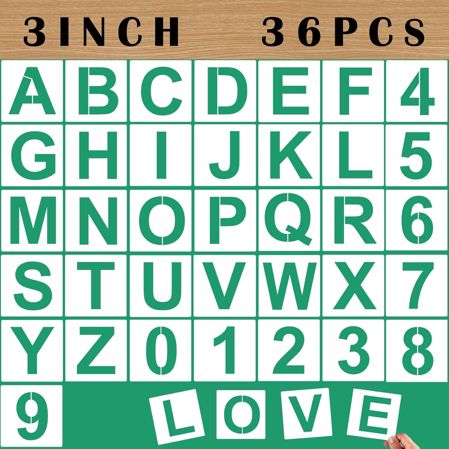 36PCS Letter Stencils 3 inch Reusable Plastic, Alphabet
