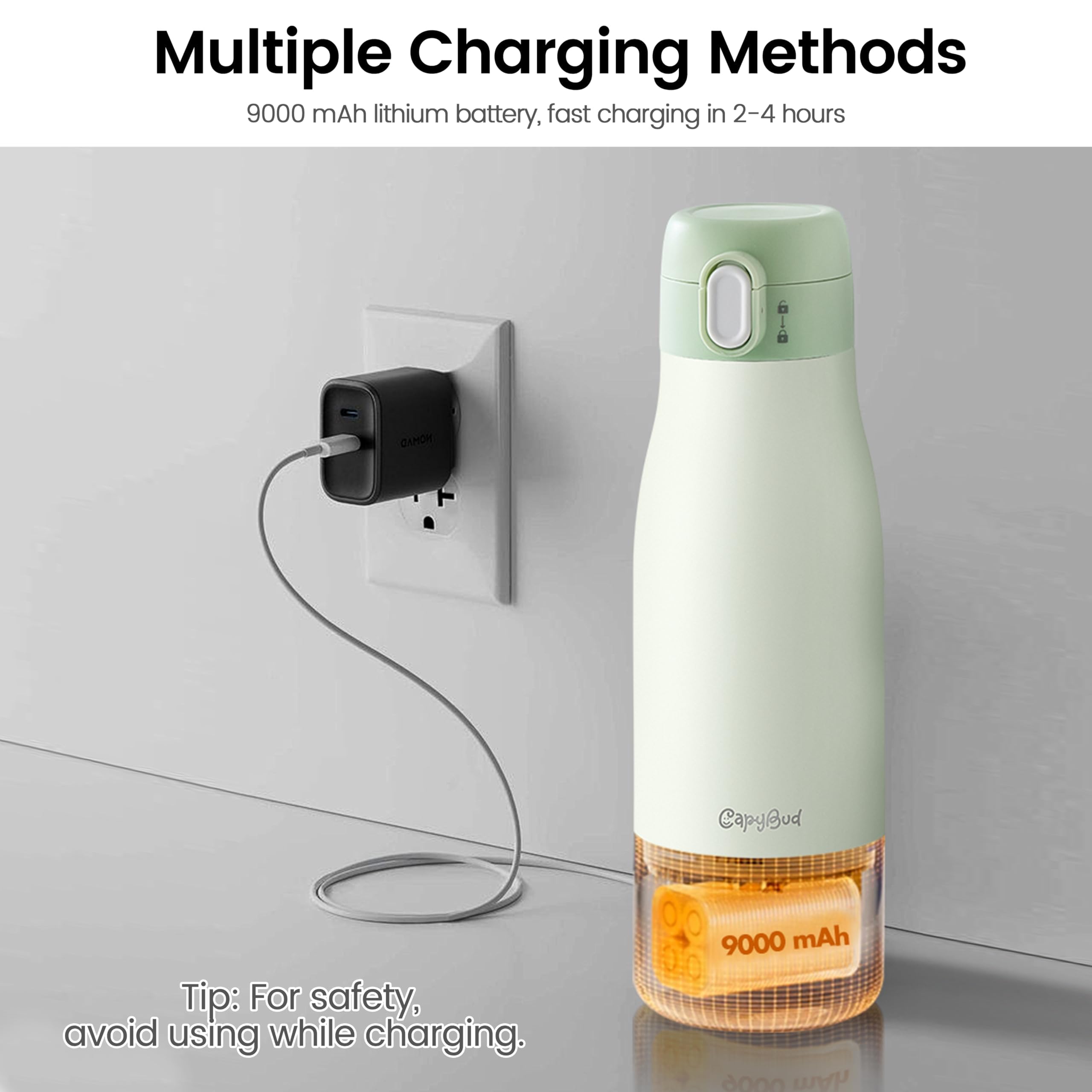 Chauffe-biberon portable pour voyage, chauffe-biberon à chauffage rapide de 3 minutes pour lait maternel et eau, chauffe-lait de 340,2 g avec contrôle précis de la température et batterie