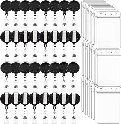 Miniatura 1 de Paquete de 100 clips retráctiles para carrete de insignias con 100 soportes verticales para tarjetas de identificación, portatarjetas retráctiles