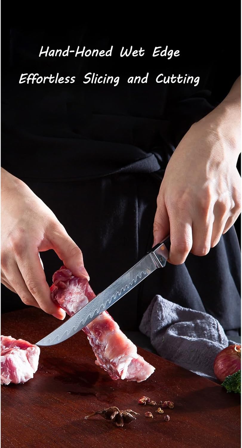 Stainless Steel Household Kitchen Knife, Fruit Knife Colored Wood Handle. with includes a protective sheath; ideal for boning and slicing meat.