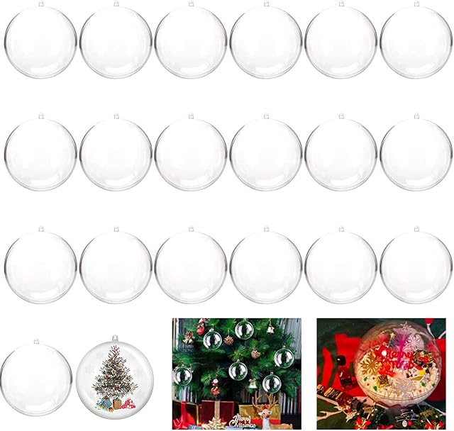 Glass Clear , Christmas Tree Decorations Baubles 20PCS 5cm Acrylic Empty Plastic Baubles to Fill-Transparent Ball Sphere Fillable Tree Ornament for Craft Wedding Party Home