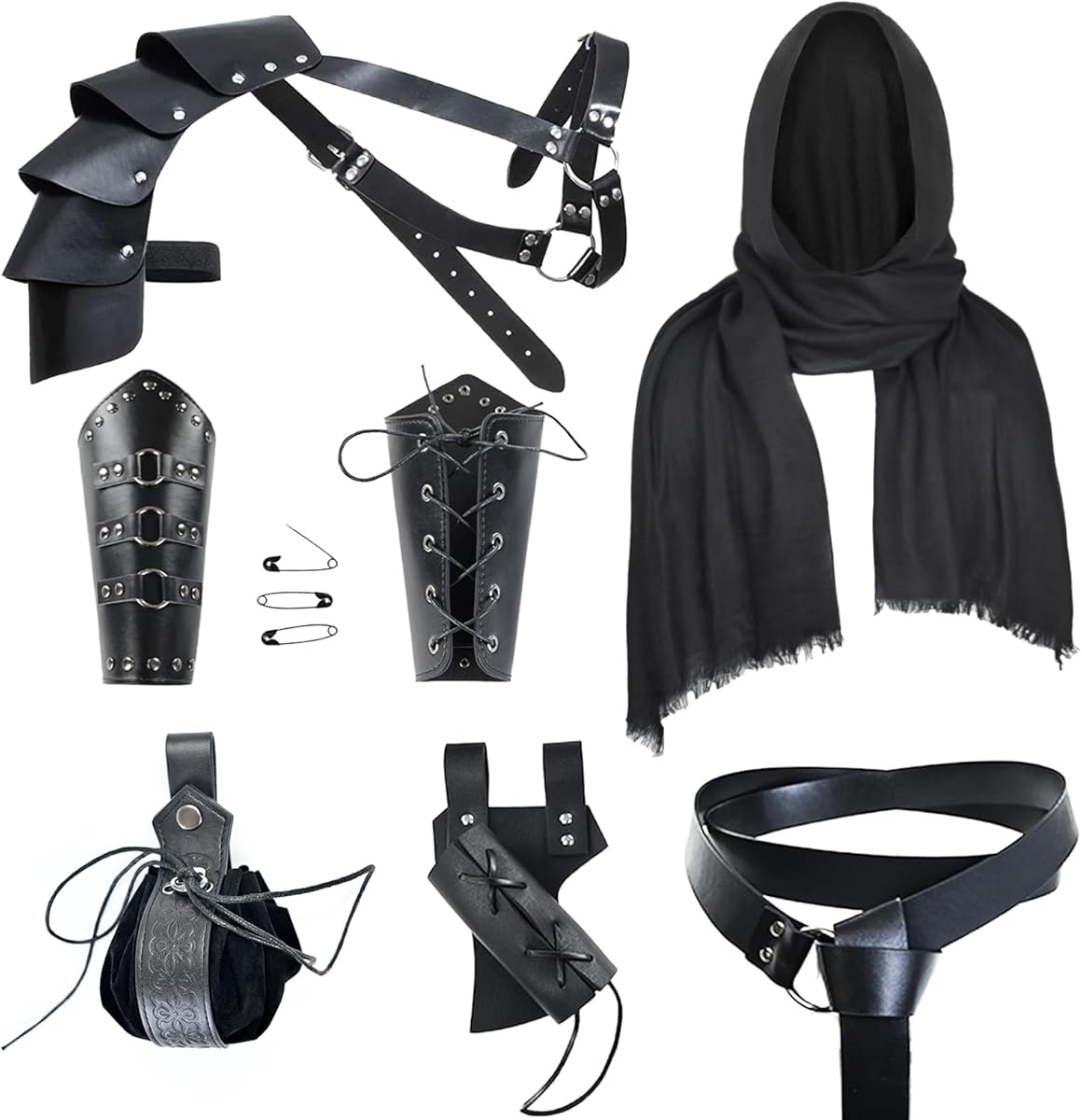 Medieval Knight Accessories Men Renaissance Leather Belt Shawl Retro Scarf Bracers Belt Pouch Bracers Medieval Retro Accessories Set