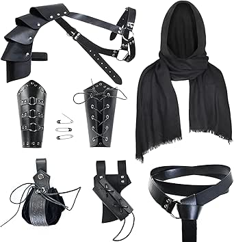 Medieval Knight Accessories Men Renaissance Leather Belt Shawl Retro Scarf Bracers Belt Pouch Bracers Medieval Retro Accessories Set