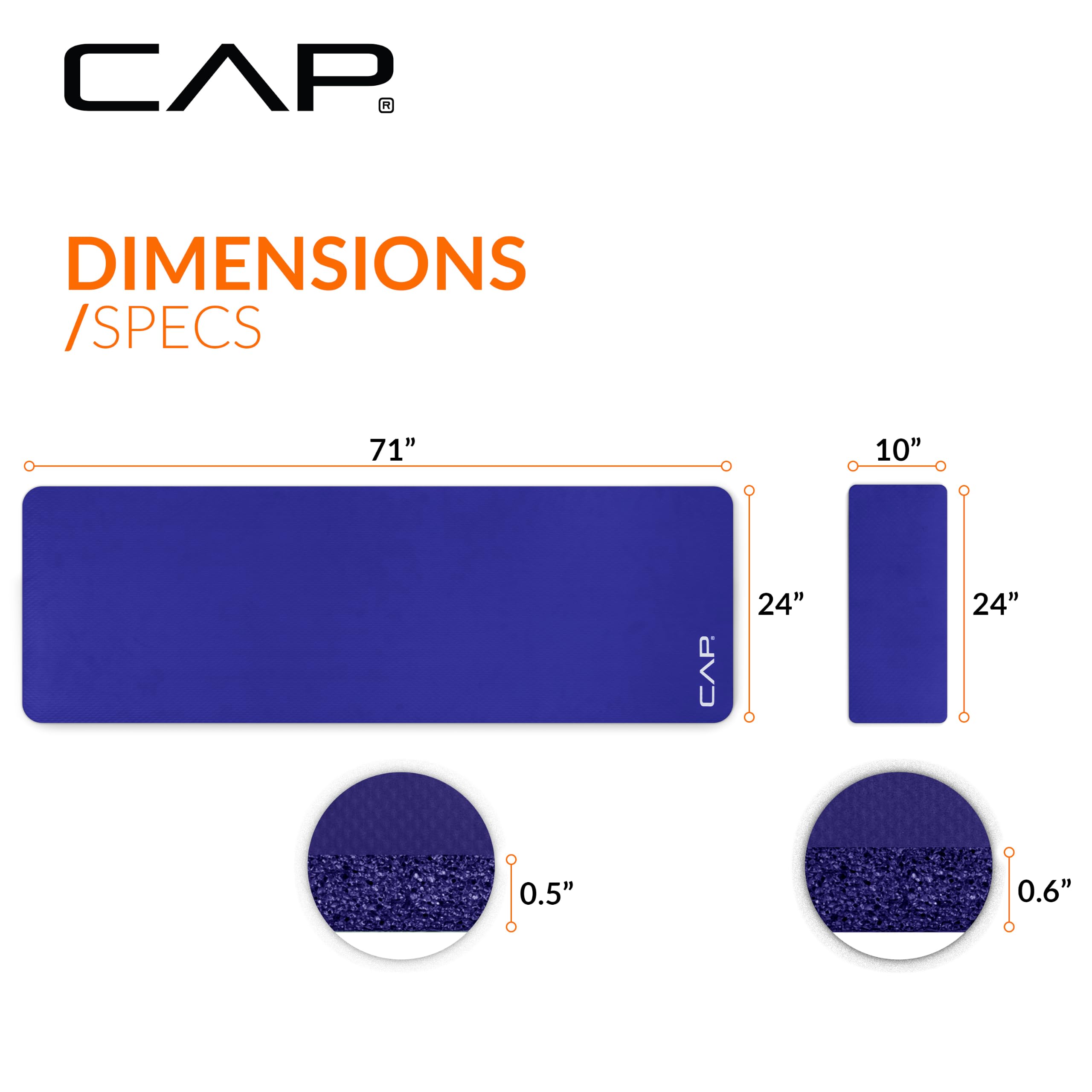 CAP 1/2" Thick Yoga Mat, Exercise Mat with Knee Pad & Strap, Blue view 4