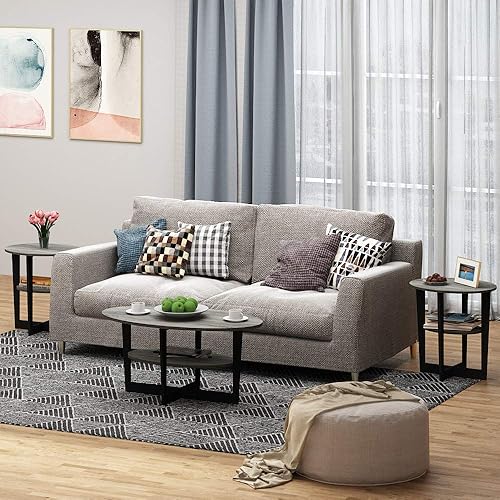 Miniatura 2 de Furinno JAYA - Mesita de noche lateral ovalada, paquete de 2, roble francésnegro