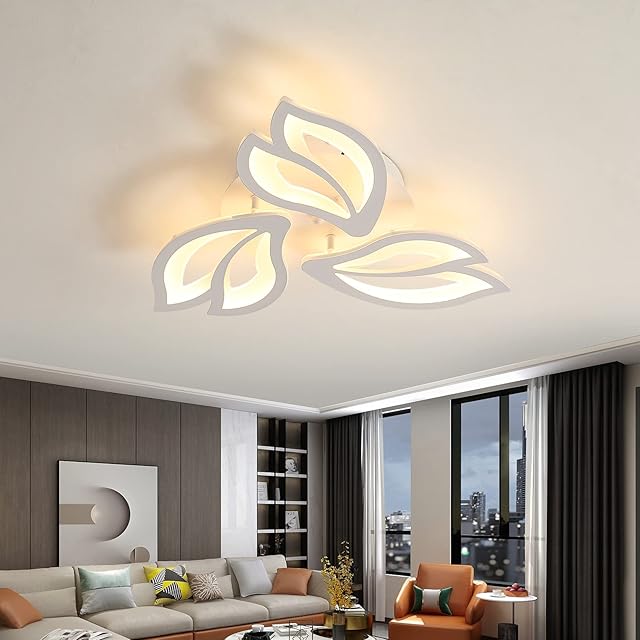 Modern Ceiling Lights LED Acrylic Ceiling Lamp with Flower Design 45W 3000K Warm White Semi Flush Mount Indoor Bedroom Ceiling Chandelier Lighting for Children's Room Lobby Living Room (3 Lights)