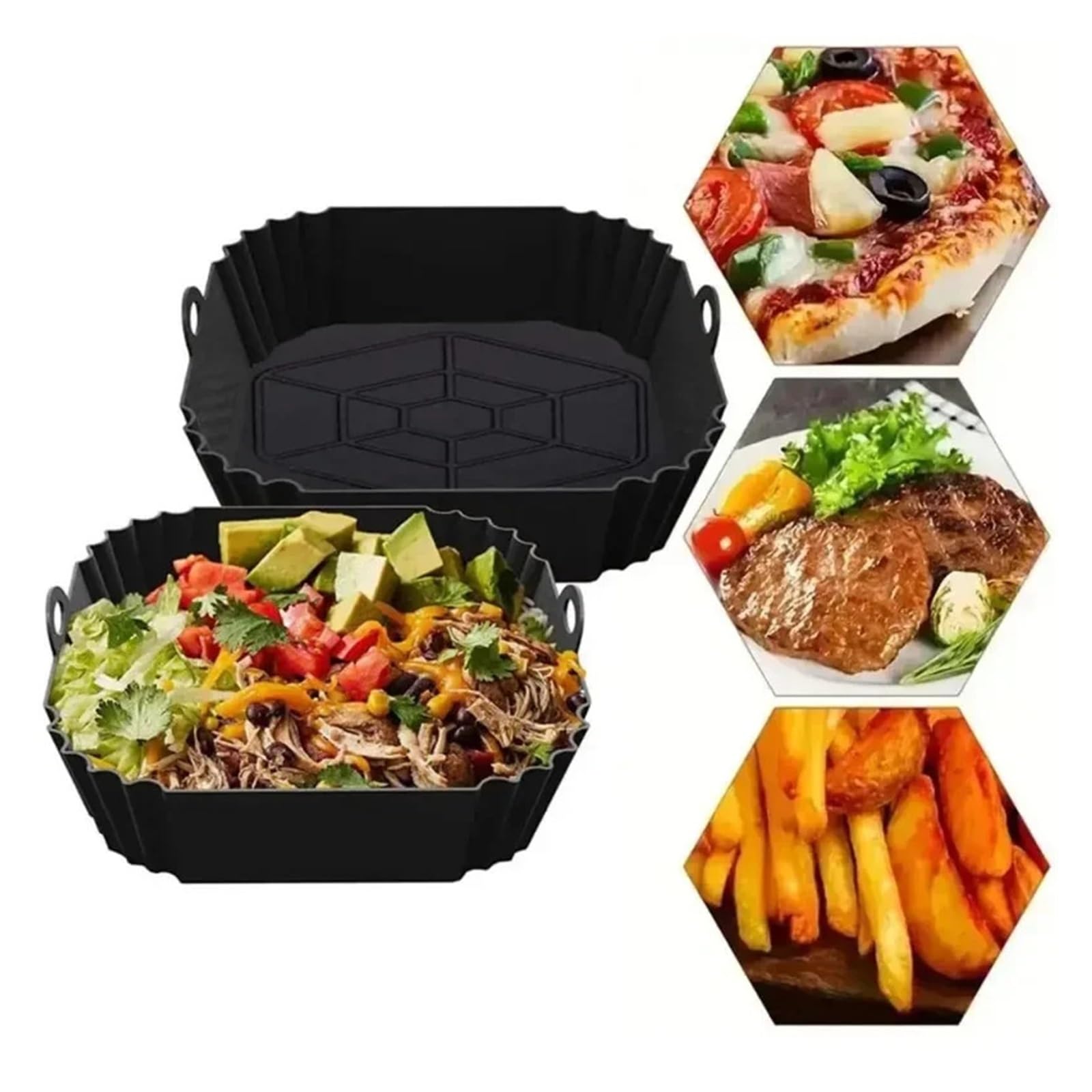 Bandeja de silicona for freidora aire con asa, bandeja cuadrada for hornear y revestimiento cocina reutilizable (1, 2 o 3 unidades)(X3)