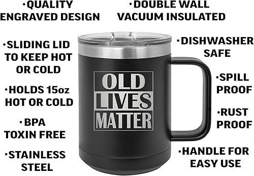 Miniatura 2 de Rogue River Tactical Divertida taza de café de acero inoxidable resistente con tapa Old Lives Matter Sarcástico Novedad Taza Gran idea de regalo