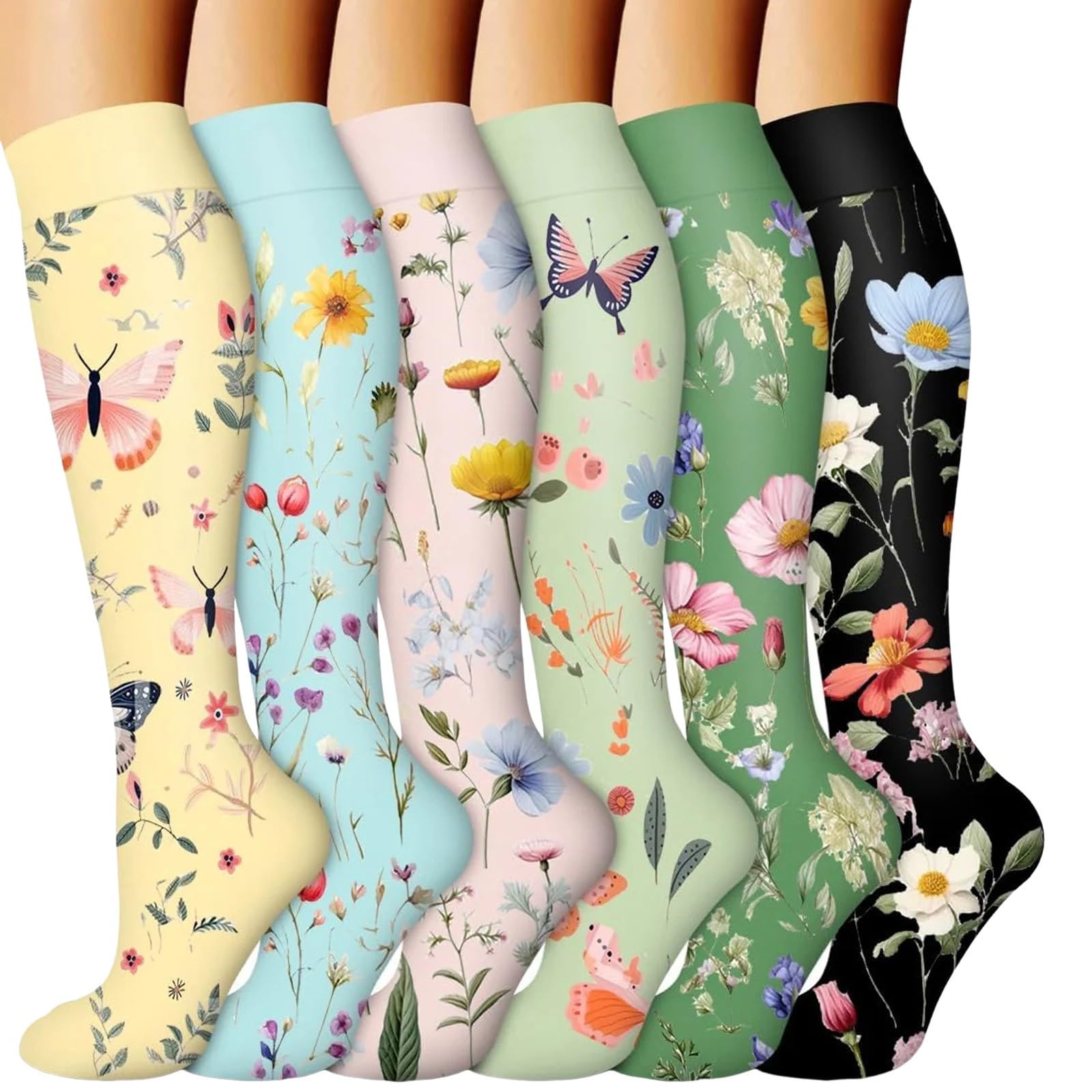 Lot de 6 chaussettes de compression longues pour la course à pied et le sport