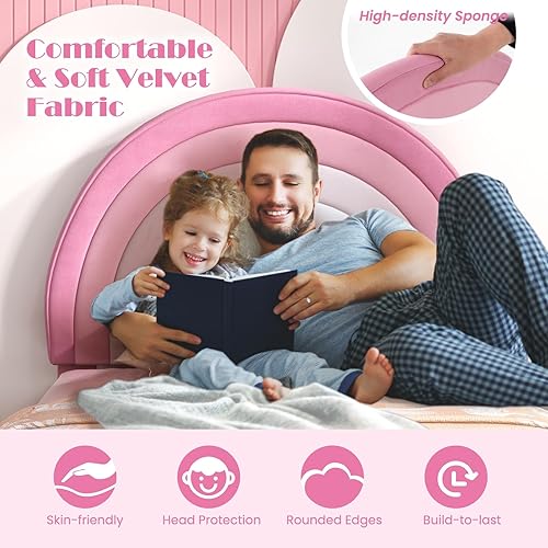 Miniatura 31 de HONEY JOY Marco de cama individual para niños, plataforma de cama individual de madera con cabecera y base de listones, no necesita somier, muebles