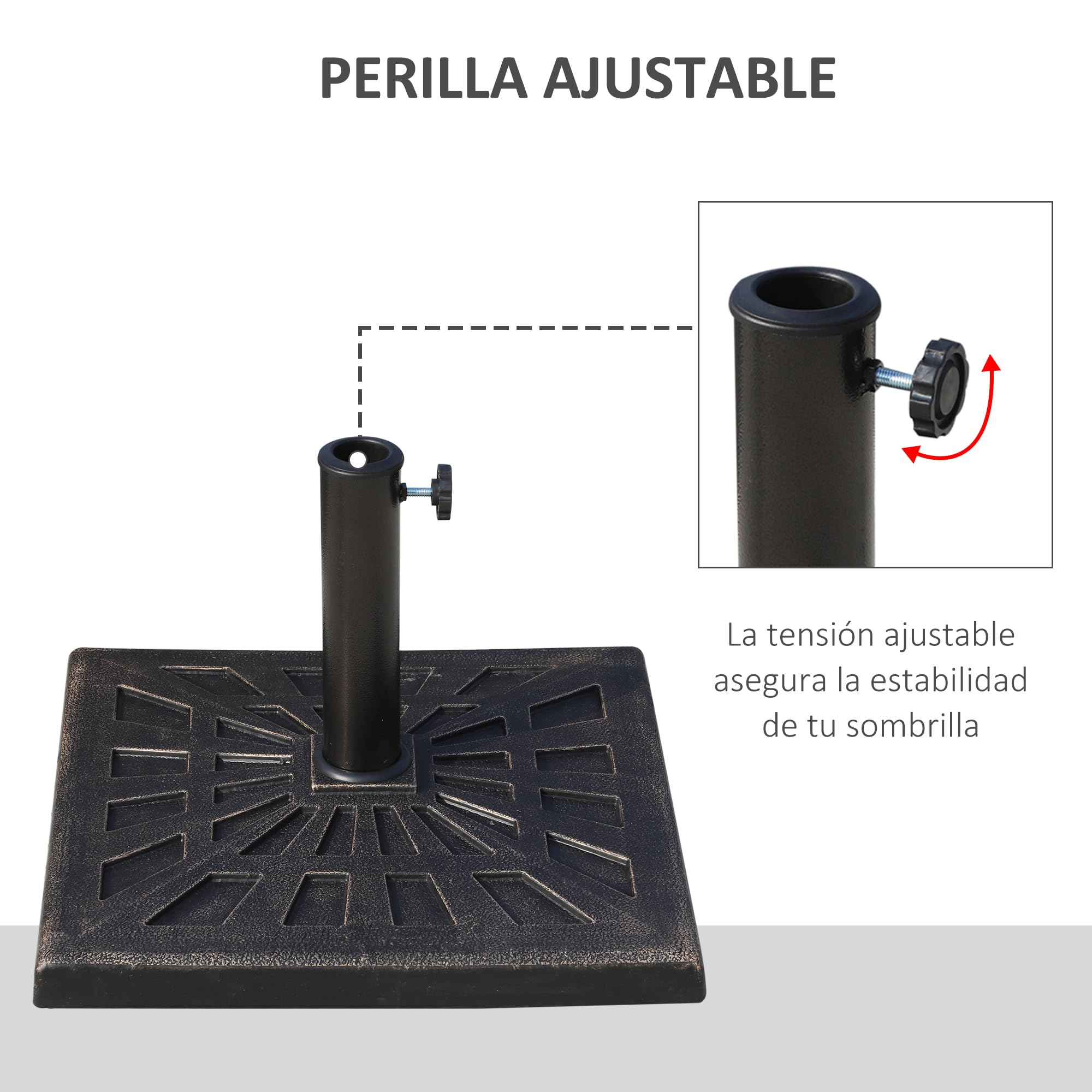 Outsunny Base de Sombrilla 15 kg Resina Ø3,8/4,8 cm 47x47x32 cm Bronce | Soporte para Parasol, para Mástiles, Terraza Exterior Patio Jardín Playa