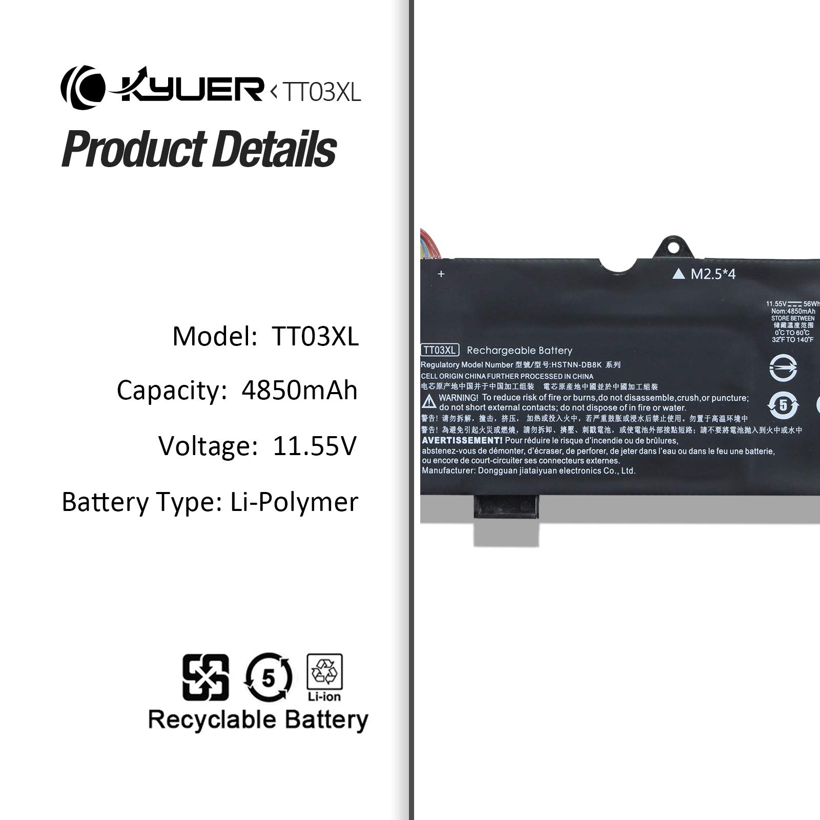 CRLYLC TT03XL Laptop Akku Für HP EliteBook 850 G6/G5 - 11.55V 56Wh Ersatzakku