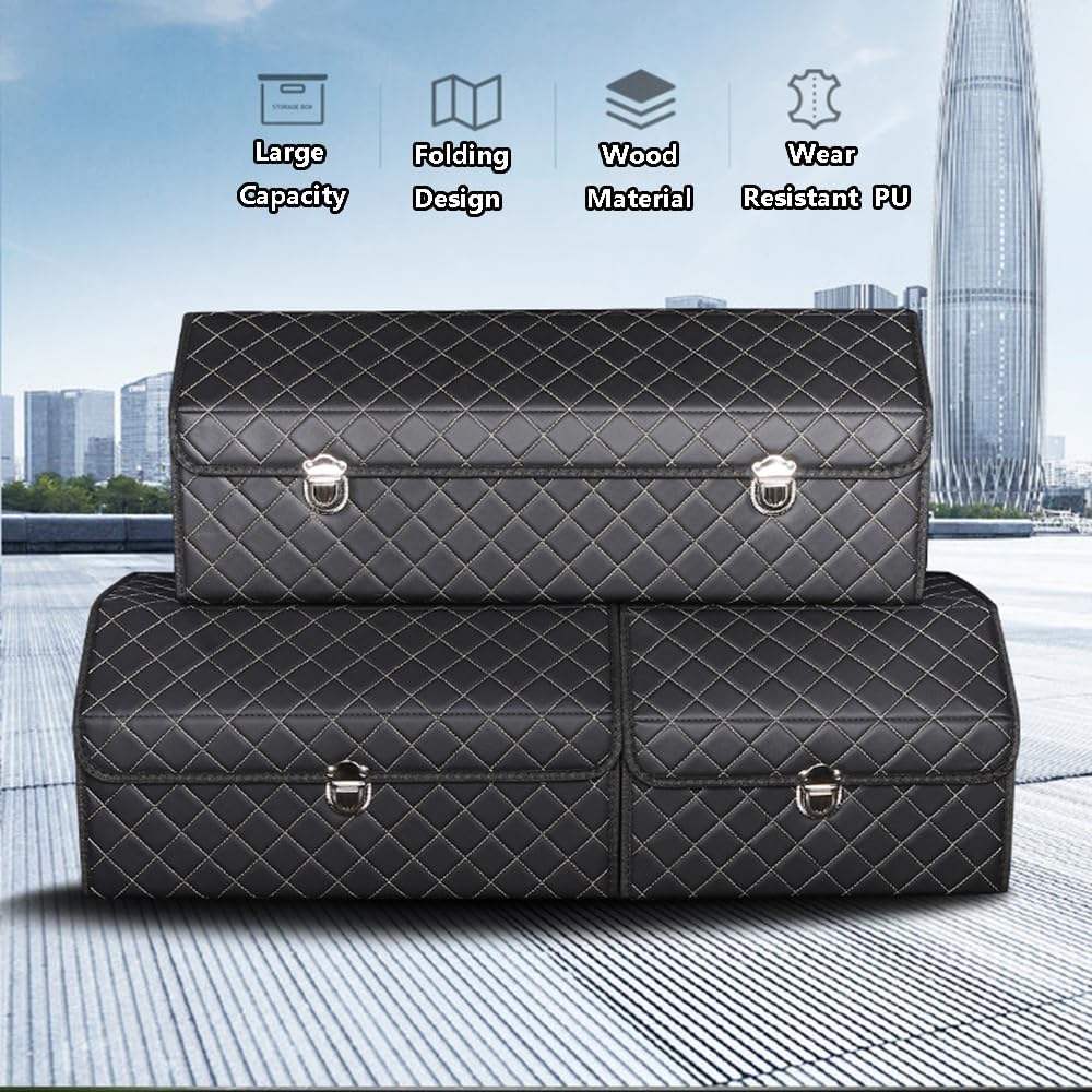 Organizador Maletero Coche para Chrysler Grand Cherokee PHEV 2018-2023, Coche Cuero PU Almacenamiento Bolsa Impermeable Plegable Organizador Portátil,B-Black-75 * 32 * 30cm