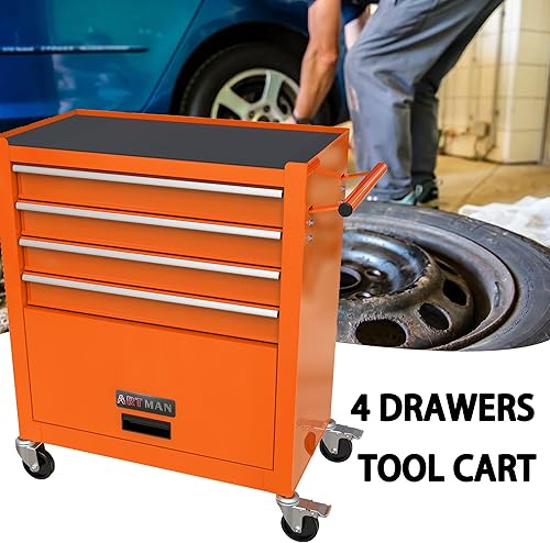 Miniatura 16 de Carro de herramientas de 4 cajones con ruedas, multifuncional, almacenamiento de herramientas, cajones, herramienta rodante, organizador