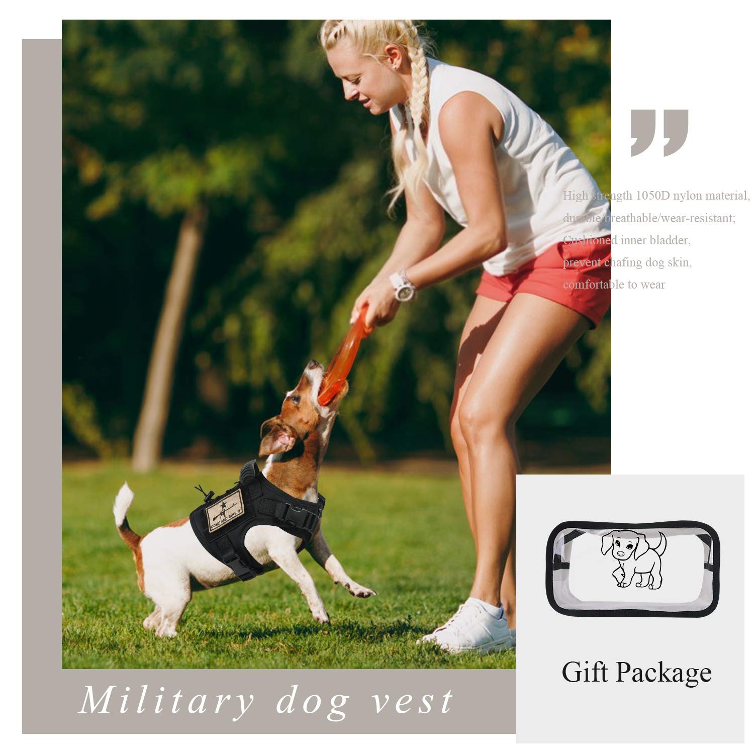 Taktisches Hundegeschirr, Outdoor-Trainingsservice, Hundeweste, verstellbar, Militär, Arbeitshund, Weste mit MOLLE-System und Gummigriff, Größe S = 50-58 cm Brustumfang (verstellbar), Schwarz