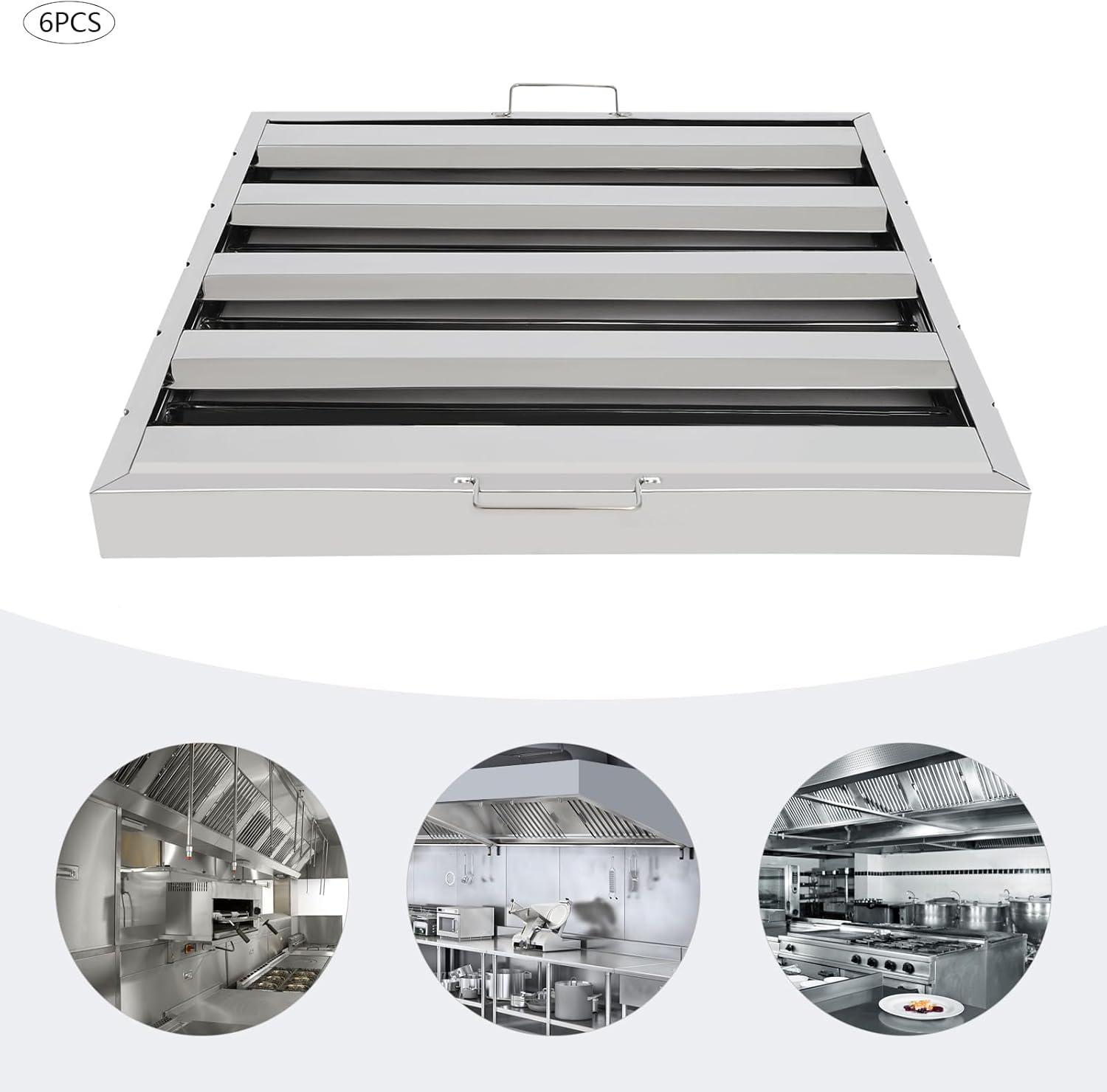 6PCS Hood Filters, 19.5"x19.5" Commercial Hood Grease Exhaust Filter Baffle Stainless Steel 6 Pack Range Hood Filter for Home, Kitchen, Restaurant, Hotel