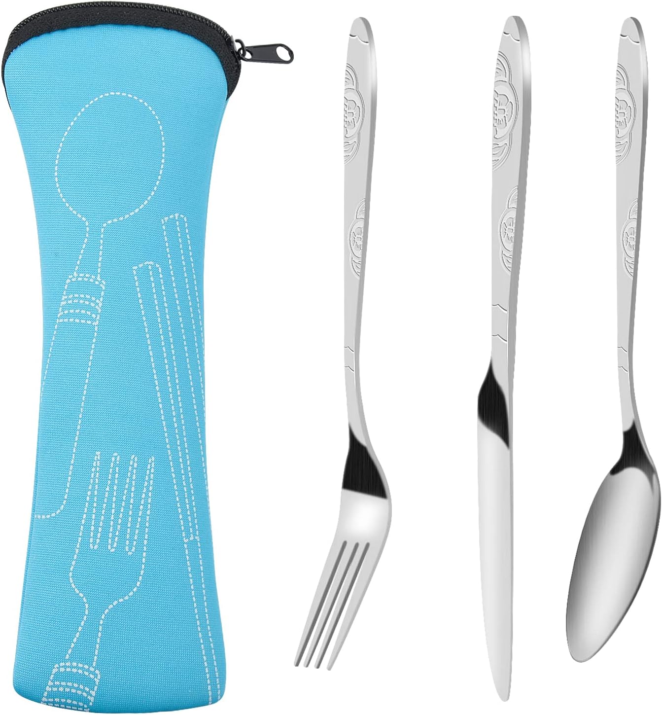 3 Pcs Cutlery Set Stainless Steel Travelling Cutlery with Organizer Bag Knife Fork Spoon Set with Case Camping Portable Cutlery Utensils Travel Flatware Tableware for Picnic Camping Home Outdoor Use