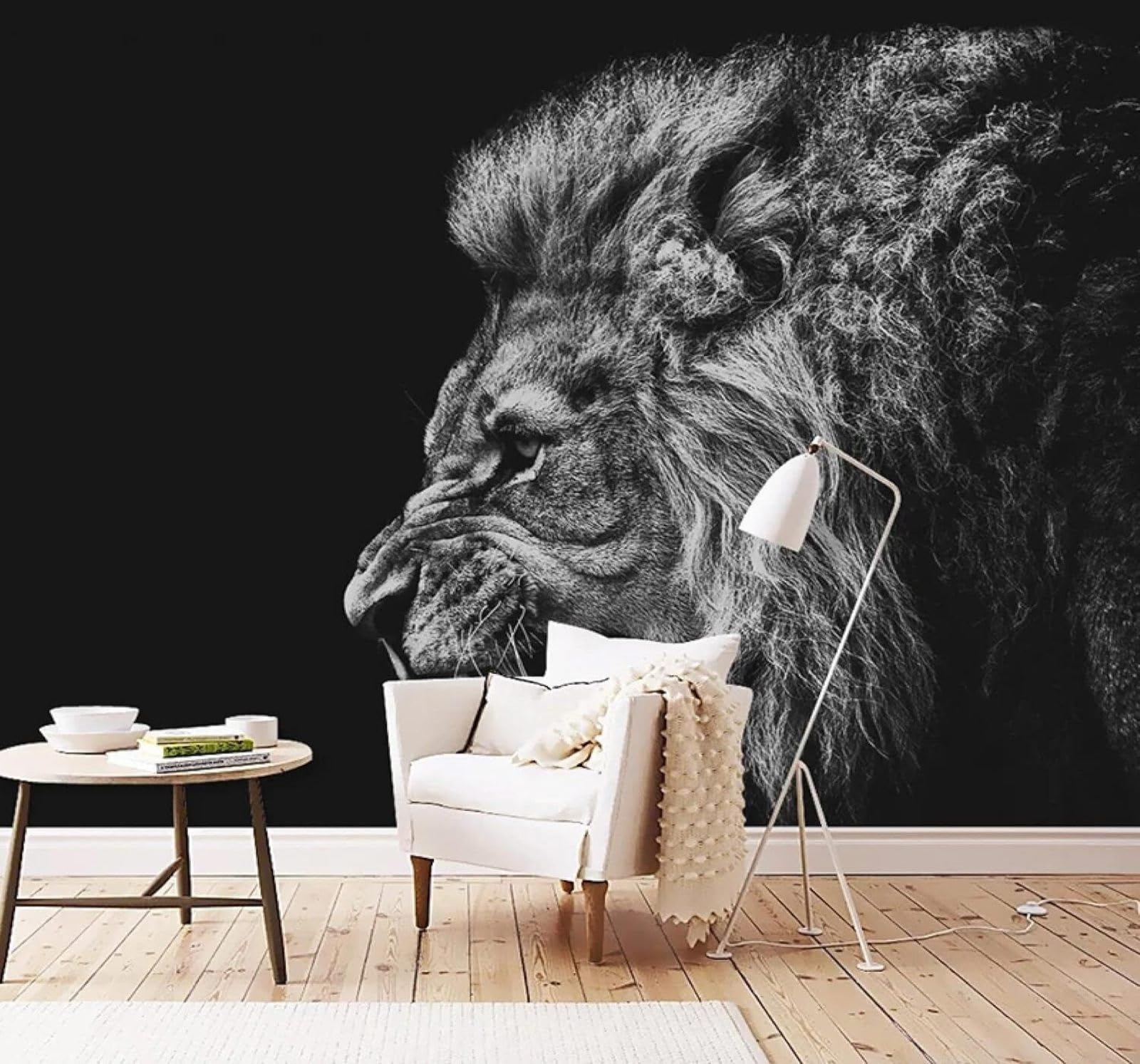 Xlming 250Cm×170Cm(B×H) Hand Drawn Three Dimensional Black And White Lion Art 3D Wallpaper Silky Texture Home Study Office Grey Dining Room Sofa Bedroom Living Room Tv Backdrop-250Cm×170Cm
