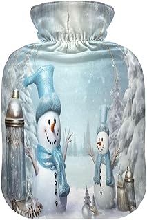 Wajiw Hot Water Bottle with Cover 2L Warm Water Bottle for Hot and Cold Compress Hot and Cold Therapies,Hand Feet Warmer,Christmas Snowman