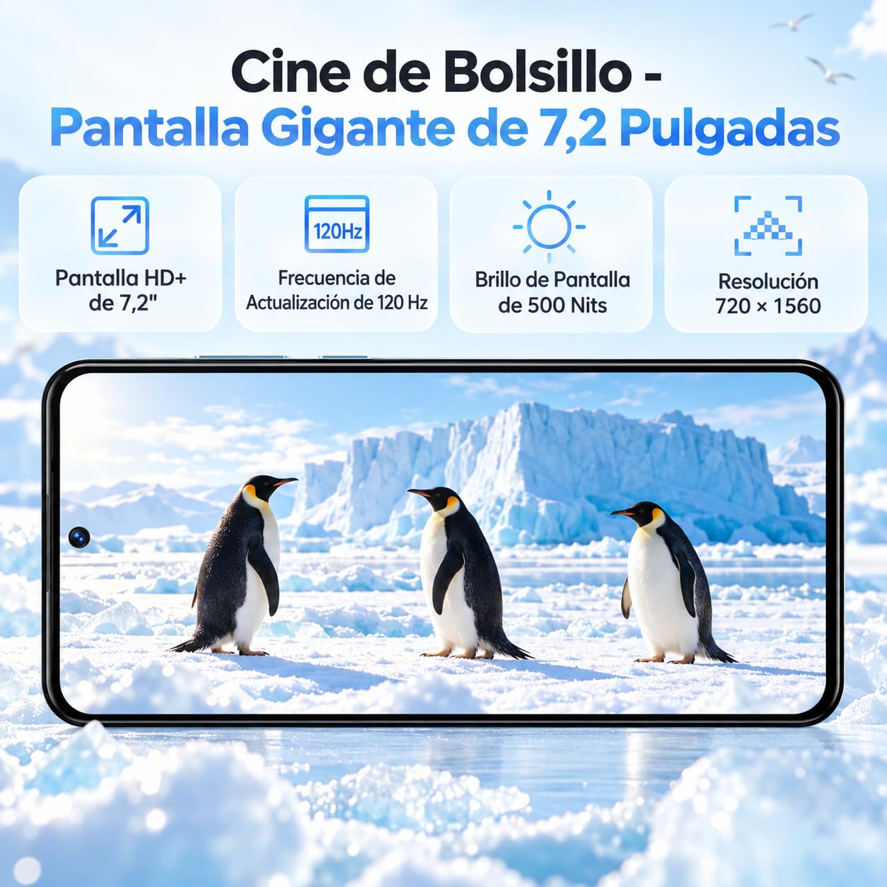 OUKITEL C68 Telefonos Moviles Libres 2026, 16GB +128GB/TF 1TB Android 15 Smartphone, Cámara 64MP+8MP, Batería 6000mAh, 7.2" HD+ 120Hz Pantalla Teléfono Inteligente, Dual SIM/Face ID/Fingerprint, Negro