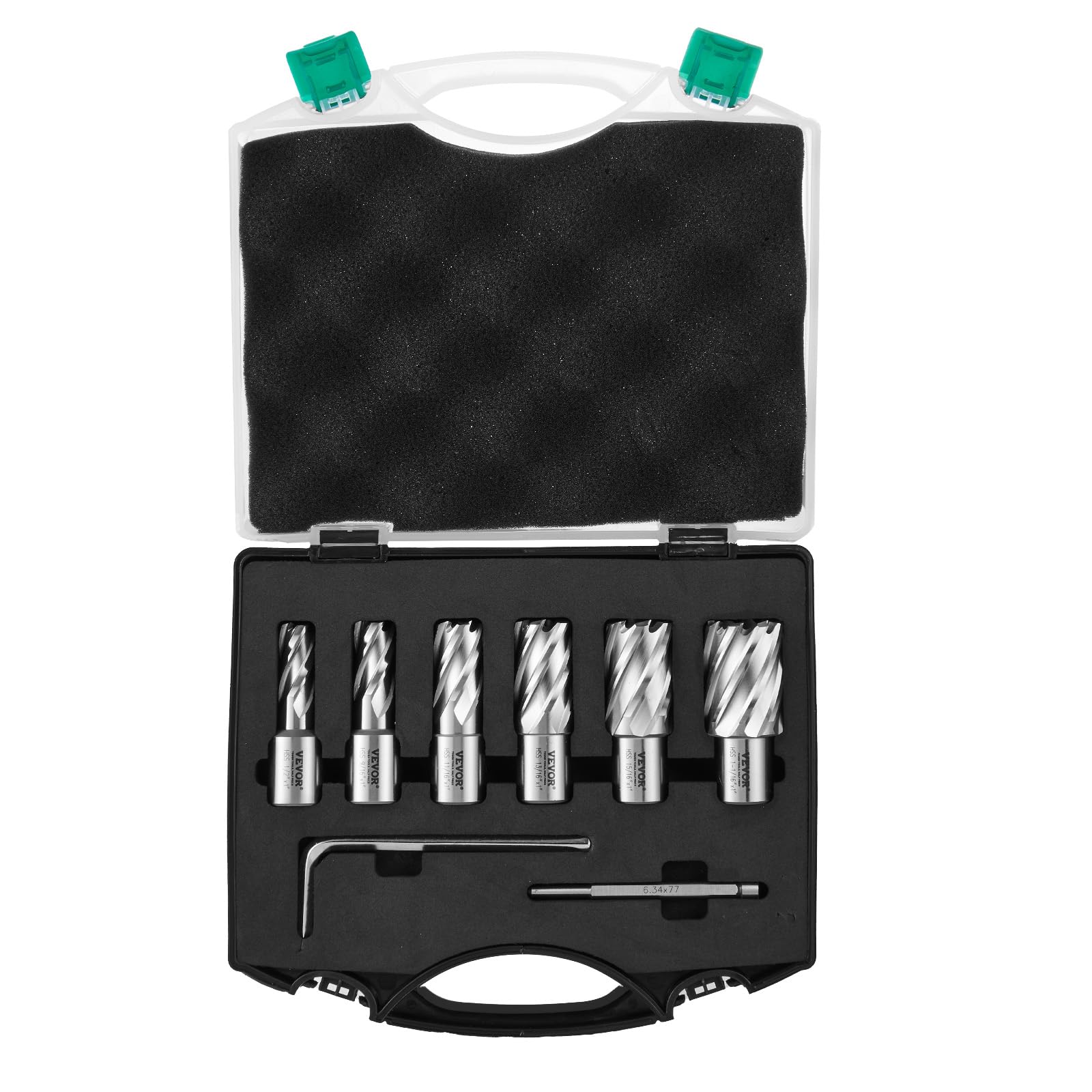 VEVOR Assortiment de Fraises à Carotter 6PCs Fraise Annulaire Attaches Weldon Diamètre 13-27 mm Profondeur de Perçage 25 mm en Acier Rapide HSS Accessoires pour Perceuse Magnétique Perçage Métaux