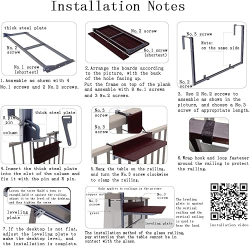 Miniatura 6 de Mesa de bar de balcón para barandillas, mesa auxiliar plegable al aire libre, barandilla de balcón mesa colgante plegable, escritorio de balcón,