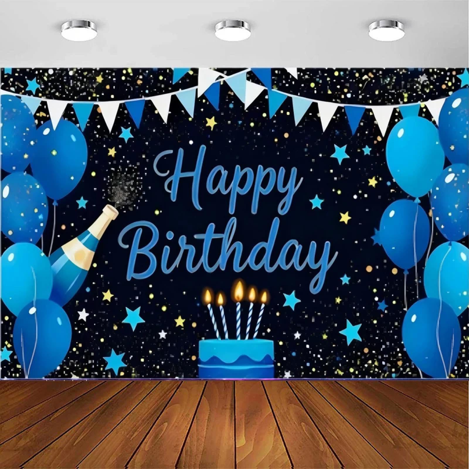 Fotografia tło niebieski srebrny brokat plamy balony ścienne dorośli kobiety mężczyźni chłopcy dziewczęta Happy Birthday Party Banner