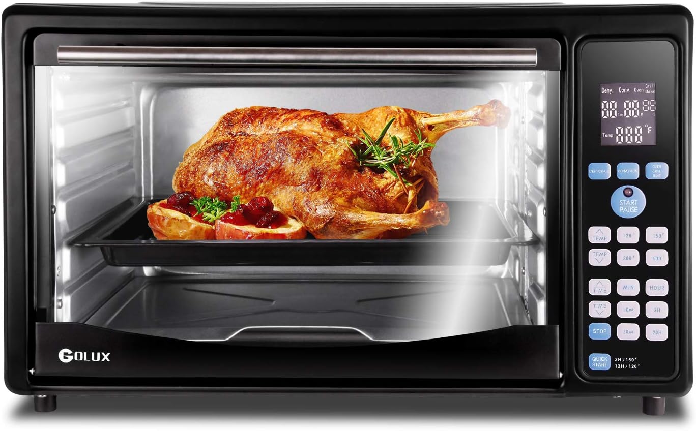 Multi-Use Large Convection Countertop Toaster Ovens 27QT with Dehydrator Machine for Grill Bake Turkey Pizza Bread Cookies Reheat Dehydrate,5 Drying Trays Digital Temperature Controls and Timer