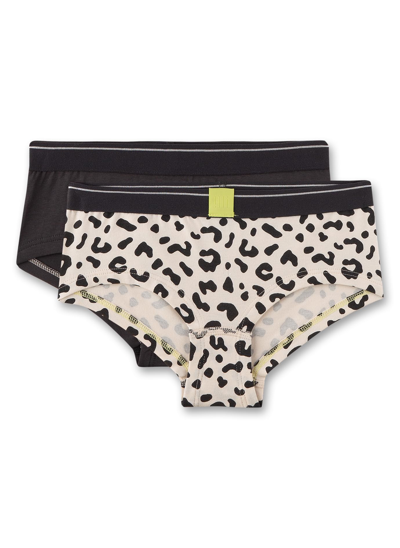 Sanetta Mädchen-Hipster (Doppelpack) Off-White & schwarz Leo-Muster | Hochwertige und nachhaltige Unterhose für Mädchen aus Baumwoll-Mix. Inhalt: 2er Set Unterwäsche für Mädchen