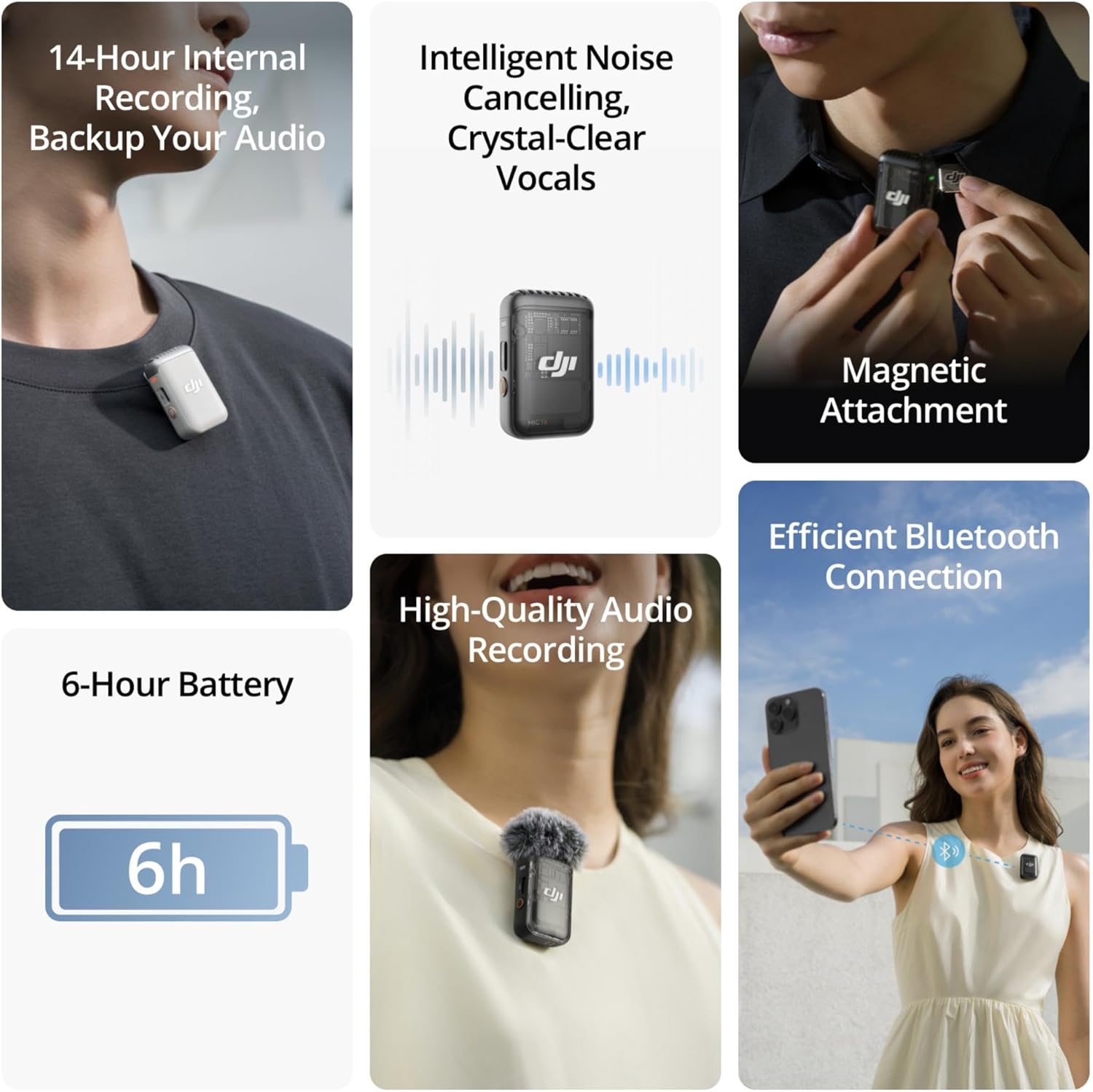 DJI Mic 2 Transmitter (Pearl White) + DJI Lavalier Mic, Wireless Microphone with Intelligent Noise Cancelling, 14-Hour Internal Recording, 6-Hour Battery, Small and Flexible, Bluetooth Microphone