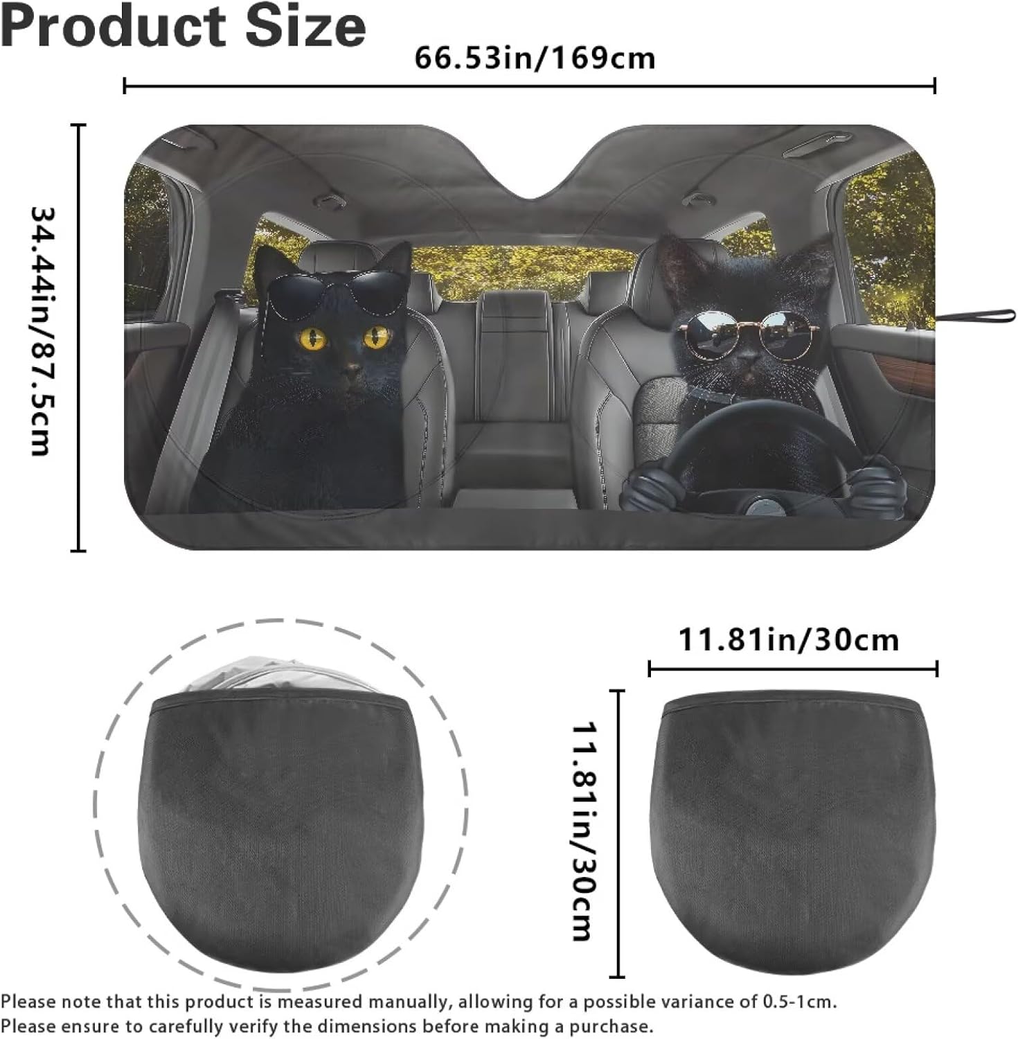 Drive Black Cat Car Front Windshield Sun Shade Reflect UV Sun and Heat Foldable Car Windshield Sunshades Interior Accessories Protection Universal Vehicle Accessories