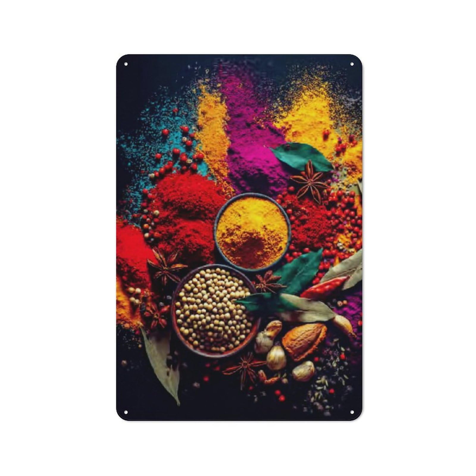 Junmoney Spice Rainbow Vibrant Colors Of Culinary Her Tin Wall Plaque 30X20cm With Bs And Spices For Garage Or Workshop, For Living Room, Hallway And Entrance Wall Decor