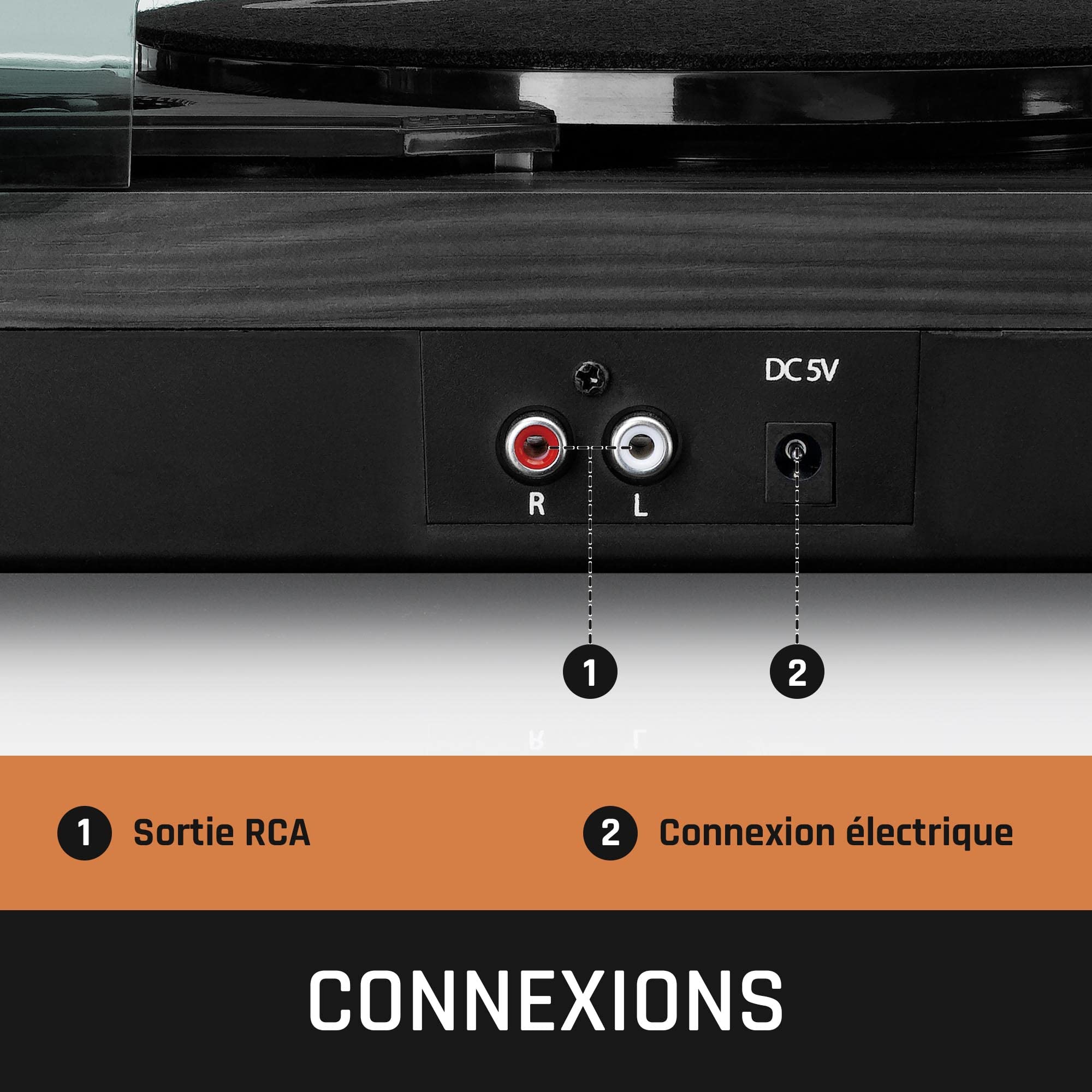 Lenco LS-10 Tourne-disque Lenco - Tourne-disque avec haut-parleurs intégrés - Entraînement par courroie - Vinyle - Vitesses 33 tours et 45 tours, Noir, 2 x 3 Watt
