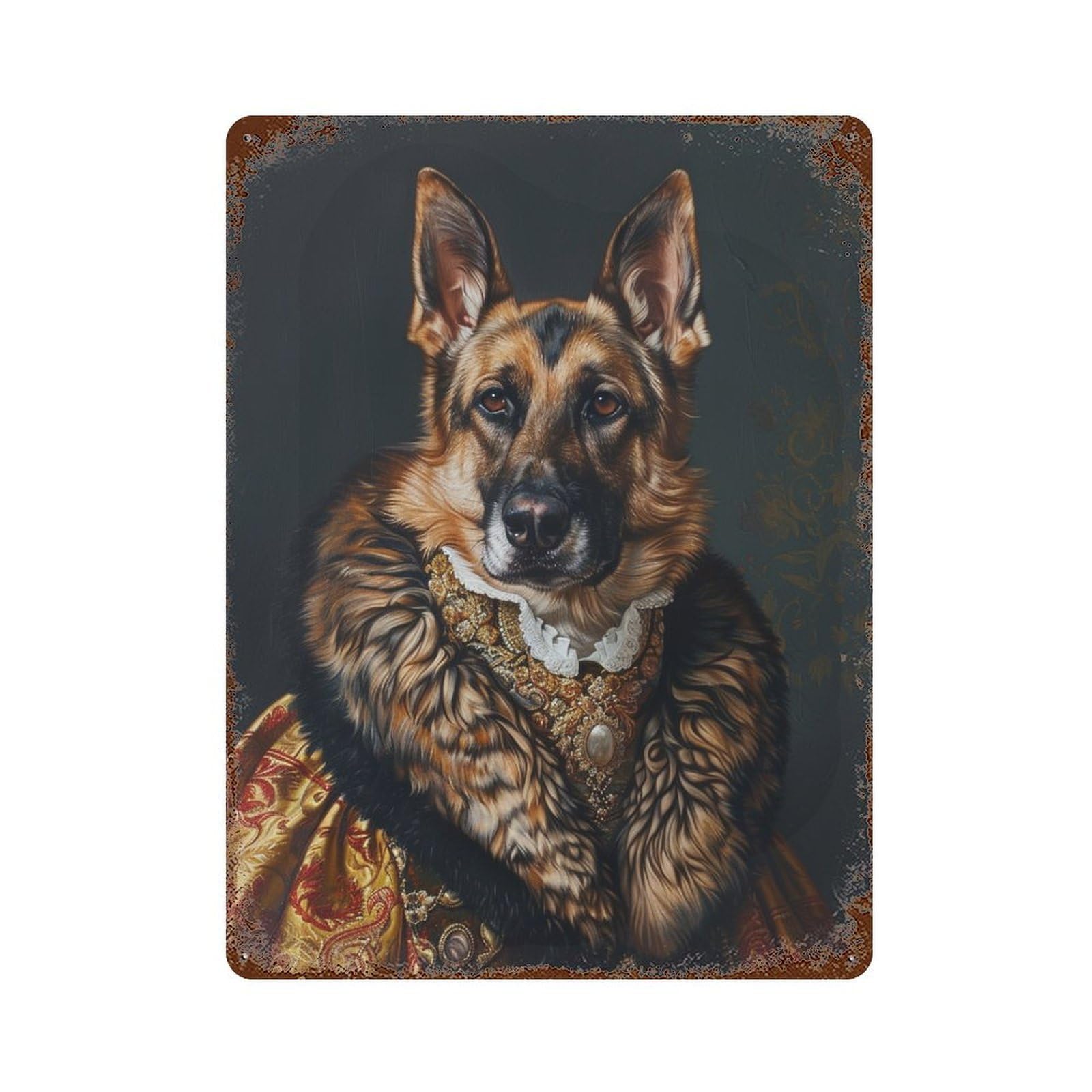 Rust Effect Tin Sign with Royal German Shepherd Portrait-1 Design 15.7"x11.8", for Pub, Kitchen And Man Cave Decor, Industrial Home Decor