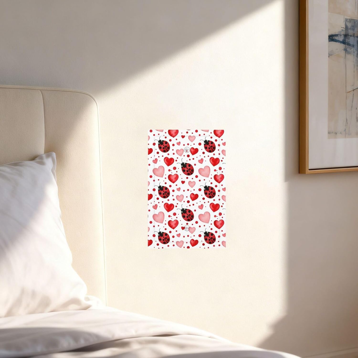 Light Switch Cover Watercolor Red Ladybug Heart Decorative Switch Plates 1 Gang Blank No Device Outlet Covers Electrical Wall Plates for Bathroom Bedroom Decor