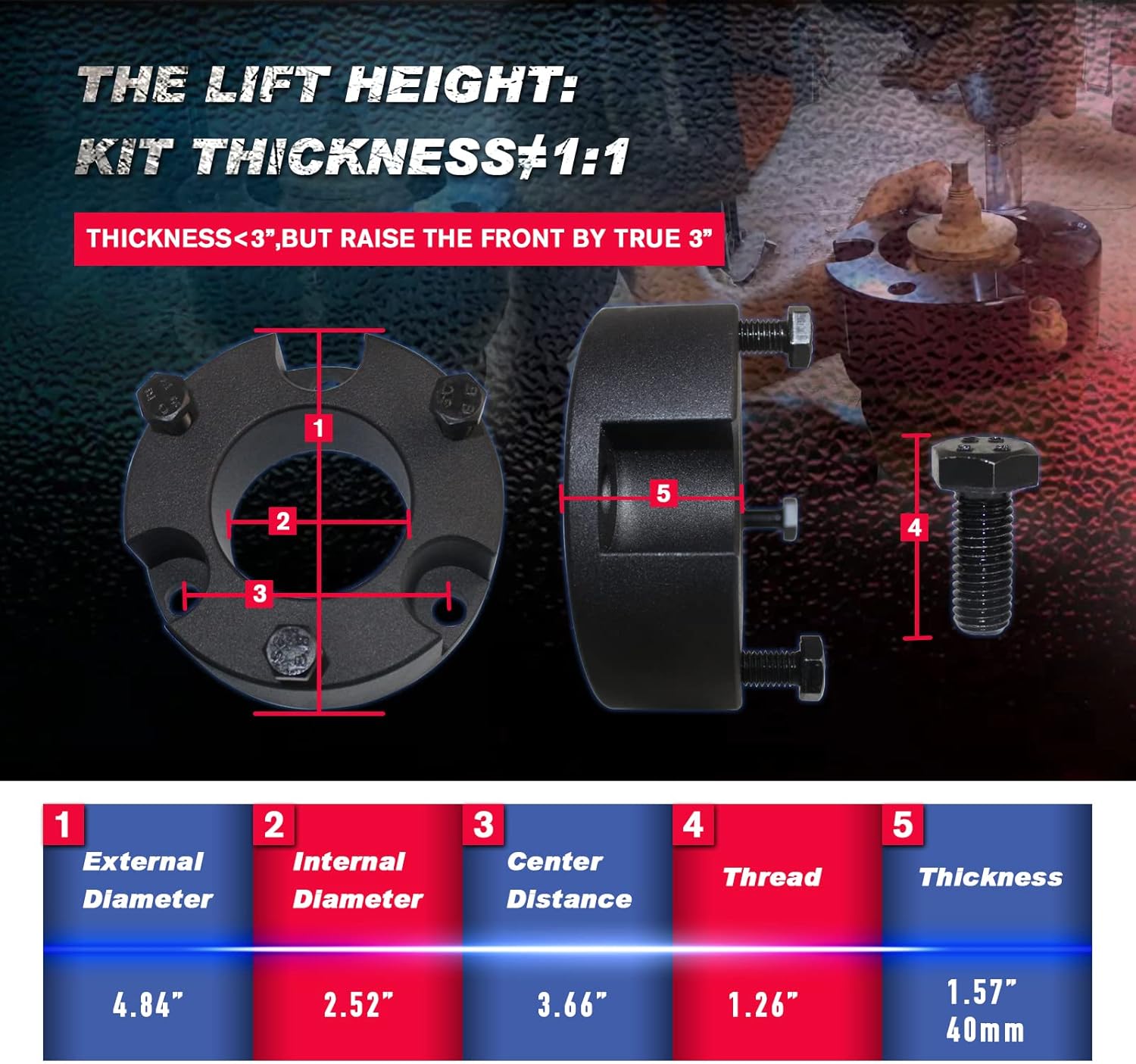 Leveling Lift Kit for 2003-2024 Toyota 4Runner, 2007-2015 FJ Cruiser 2WD 4WD, 3" Front 2" Rear Full Leveling Spring Spacer Lift Kits with Differential Kit
